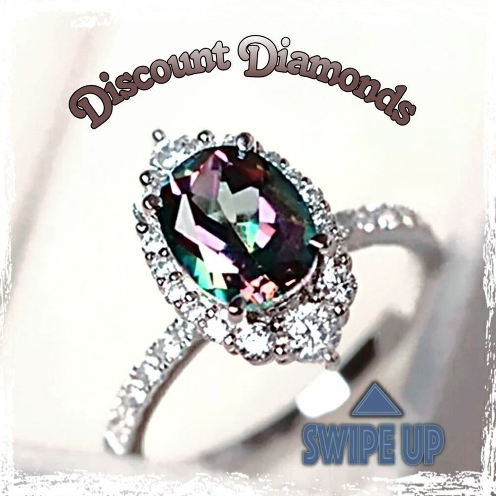 Rainbow Mystic Topaz Cocktail Ring surrounded by Clear White Topaz on 925 Silver